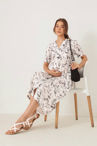 Floral Printed White Zipless Feeding Dress