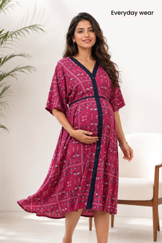 Floral Printed Zipless Feeding Shirtdress - Pink