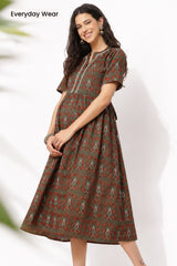 Mehr – The Festive Zipless Feeding Lapel Dress- Bottle Green