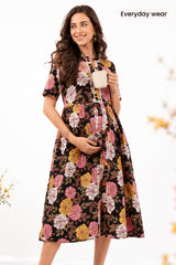 Mehr – The Festive Zipless Feeding Lapel Dress- Dark Wine