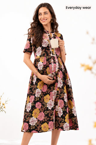 Mehr – The Festive Zipless Feeding Lapel Dress- Dark Wine