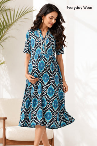 Mehr – The Festive Zipless Feeding Lapel Dress- Multi