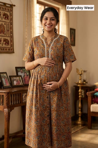 Mehr – The Festive Zipless Feeding Lapel Dress- Mustard Yellow