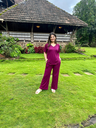 Burgundy Solid Nursing Top with Side Zip Access