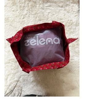 Handcrafted 100% Cotton Tote Bag with Ruffled Edges - Peach Red