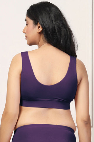 Plum Padded Bra; dark color dye resists fading after repeated laundering.