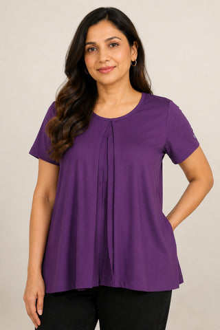 Wine Front & Back Pleated Zipless Nursing Top