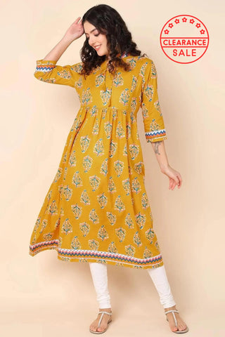 Yellow Chinese Collar Leaf Print Maternity Dresses with Pocket
