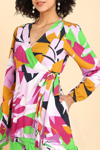 Studio Shot of Abstract Tropical Petal-Shaped Rayon Maternity Dress showing Rayon Design Quality