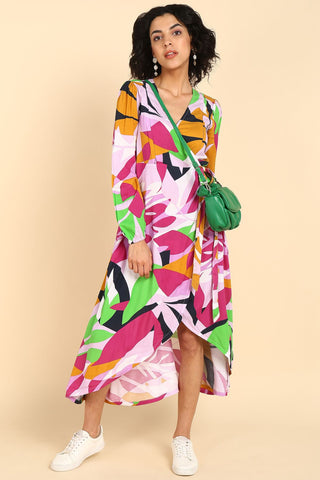 Abstract Tropical Petal-Shaped Rayon Maternity Dress