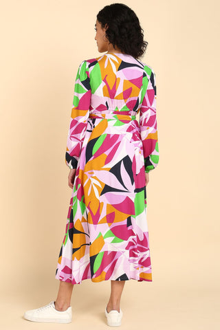 Abstract Tropical Petal-Shaped Rayon Maternity Dress