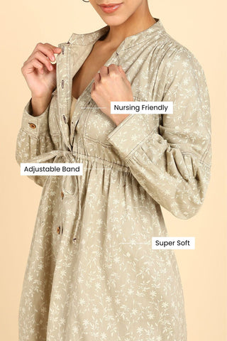 Woman wearing Ditsy Traveller's 100% Cotton Zipless Maternity Dress in Stylish - Pre & Post Pregnancy