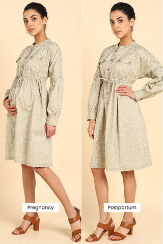 Detail of Hidden Feeding Zips & Pockets on Ditsy Traveller's 100% Cotton Zipless Maternity Dress for Breastfeeding