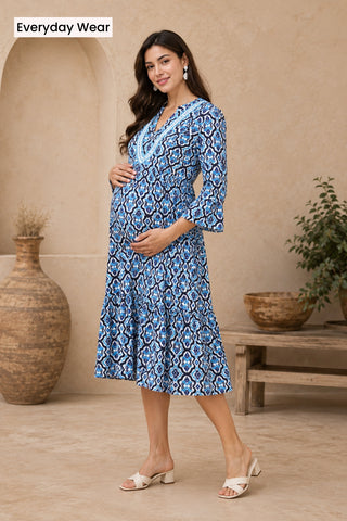 Blue Mosaic Maternity Dress