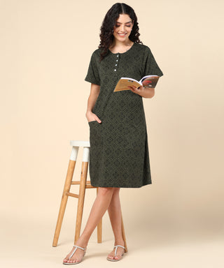 Forest Green Zipless Feeding Dress