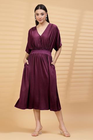 Soft Soft Texture of Burgundy Solid Smocked Waist Zipless Feeding Dress - Breathable & Comfy