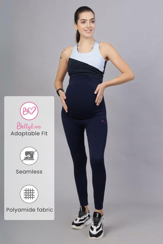 Seamless Adaptable Bump Support Navy Blue Maternity Leggings