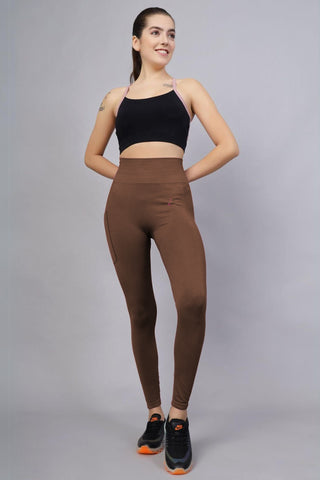 Seamless High Waisted Tummy Compression Floral Jacquard Brown Postpartum Legging