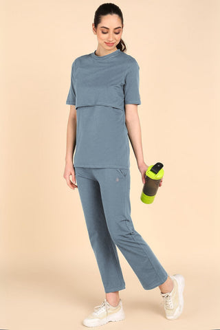 M-Blue Top; cotton-feel material is soft on skin and lightweight.