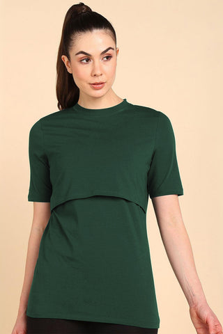 Bottle Green Zipless Feeding Top; color offers comfort and style for daily wear.