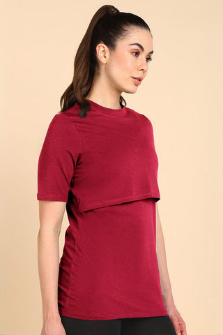 Deep Red Feeding Top; zipless access ensures simple and quick nursing.