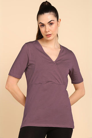 247 Zactive™ Deep Woodrose Zipless Maternity Feeding Top - Front view showing breathable fabric and practical nursing