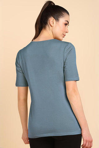 247 Zactive M Blue Zipless Maternity Feeding Top - Front view showing breathable fabric and practical nursing access.
