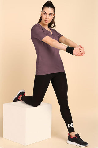 247 Zactive Deep Woodrose Zipless Maternity Feeding Top - Front view showing breathable fabric and practical nursing