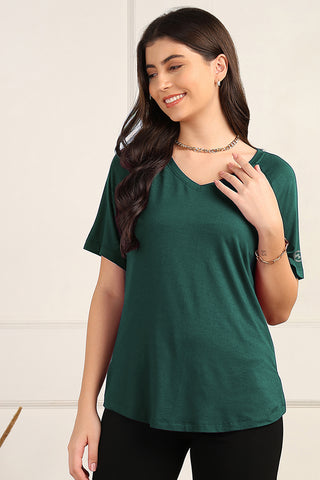 Deep Emerald Solid Nursing Top with Side Zip Access
