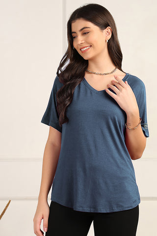 Denim Blue Maternity Nursing Top & Shorts Set