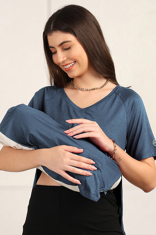 Denim Blue Maternity Nursing Top & Shorts Set