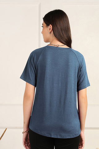 Denim Blue Nursing Top; side zipper ensures simple and discreet feeding access.