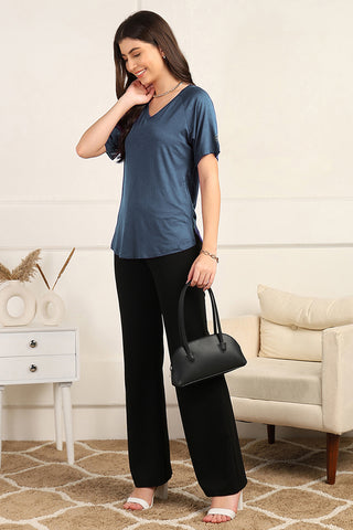 Denim Blue Top with Zip; zipper access provides fast and efficient breastfeeding.