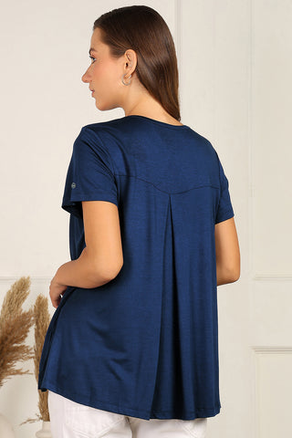 Blue Pleated fabric; fabric provides comfort and breathability.