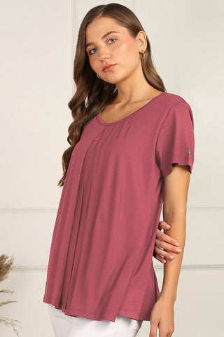 Dusty Rose Zipless Top; stretch neckline allows fast and comfortable breastfeeding.