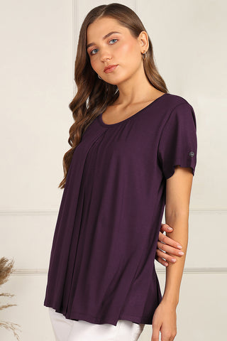 Plum Nursing Top fabric; material provides comfortable wear.