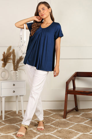 Blue Zipless Top; design is simple for daily use.