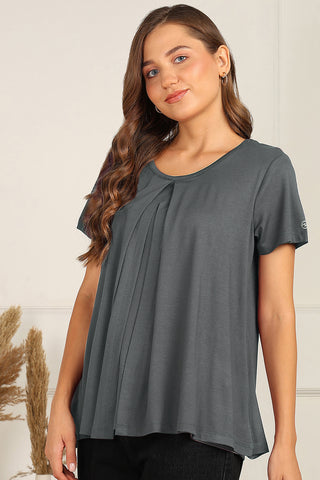 Charcoal Grey Zipless Top; stretch neckline allows fast and comfortable breastfeeding.