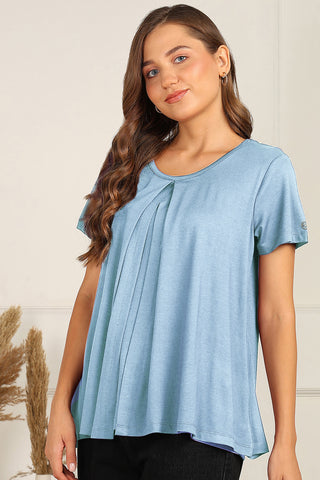 Ice Blue Zipless Top; neckline allows fast, discreet breastfeeding access.