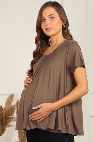 Mocha Zipless Top; stretch neckline allows fast and comfortable breastfeeding.