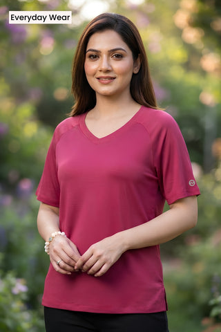 Deep Rose Solid Nursing Top with Side Zip Access