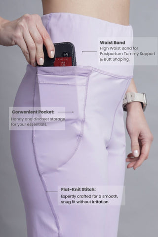 Lavender Pants; gentle compression provides support to the core after delivery.