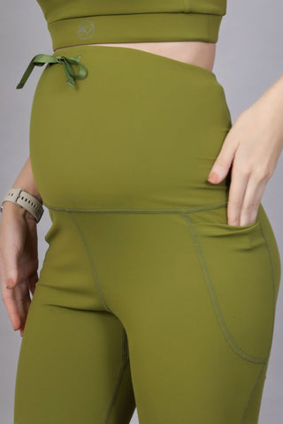 Full Bump-Coverage Olive Flair Maternity Pants