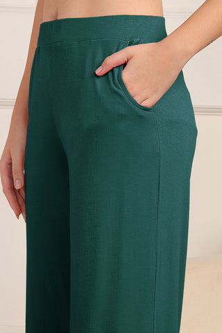 Deep Emerald Pajama material; soft knit fabric offers stretch and comfort postpartum.