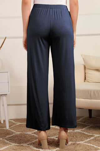 Navy Pajama material; soft knit fabric offers stretch and comfort postpartum.