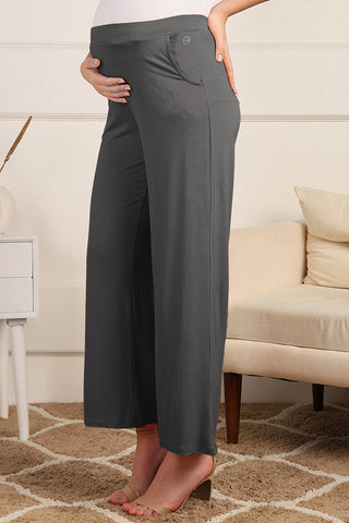 Charcoal Grey Pajama pockets; side pockets add utility for postpartum mothers.