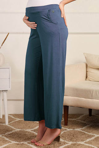 Denim Blue Pajama pockets; side pockets add utility for postpartum mothers.