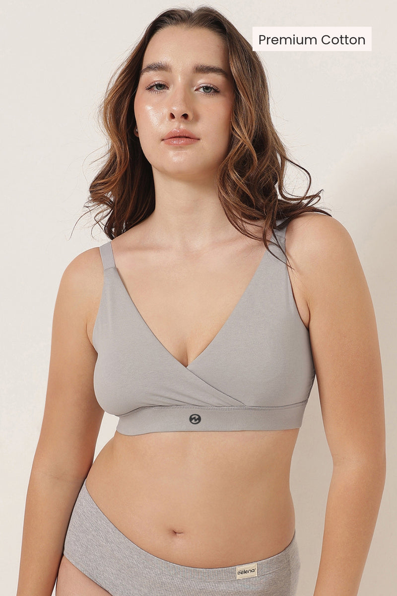 247 Extra Support Cotton Feeding Bra with Adjuster - Light Grey