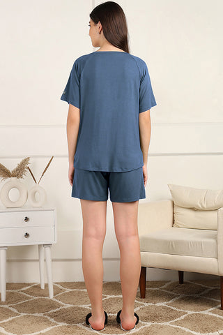 Denim Blue Maternity Nursing Top & Shorts Set