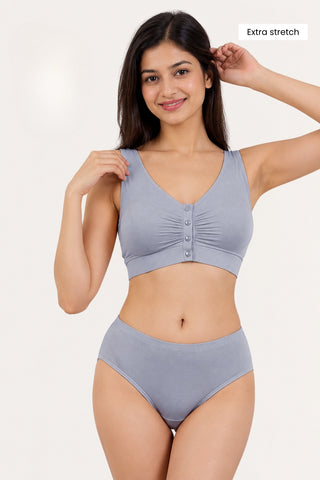 Ruched Modal Front-Open Bra - Mist